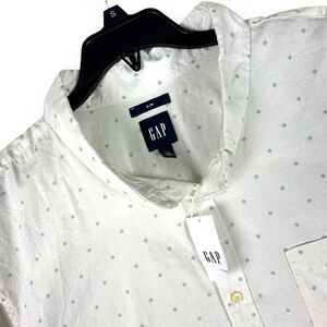 Gap Men's Slim XXL L/S Button Down Shirt White & Blue Mini Geometric‎ Print NWT